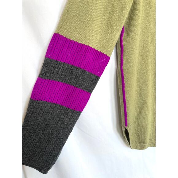 Lisa Todd Wool Cashmere Olive Green Purple Colorblock Crew Sweater, Medium - Picture 4 of 5